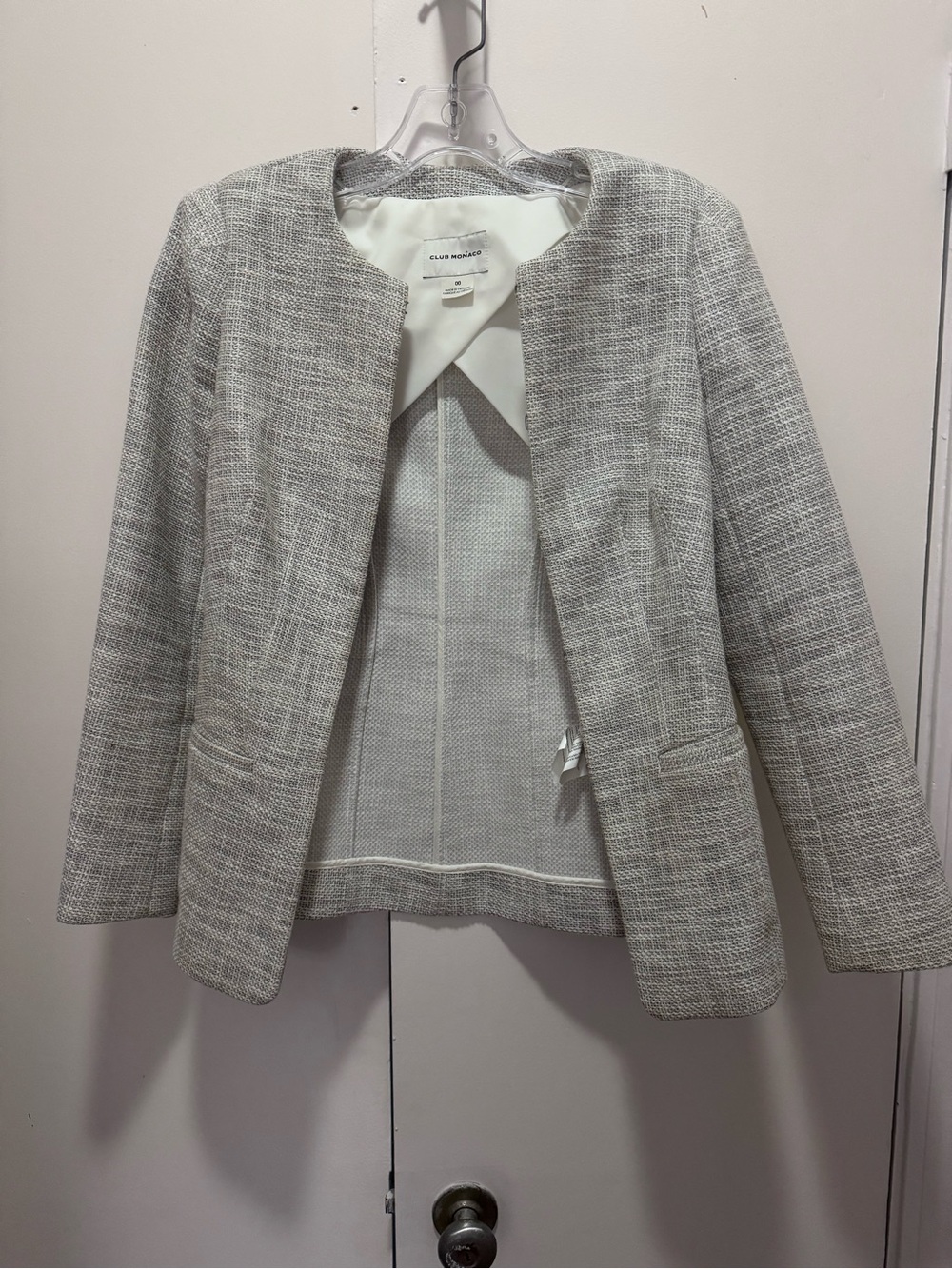 Club Monaco Light Gray Collarless Textured Blazer